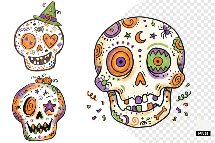 Doodle Halloween Skull PNG