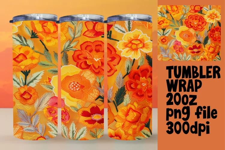 Vibrant Embroidered 20oz Tumbler Sleeve
