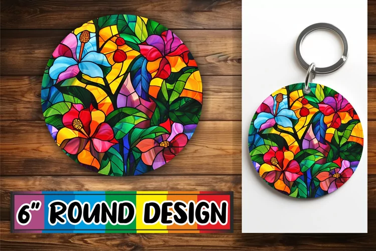 Colorful Stained Glass Tree Sublimation Keychain Design