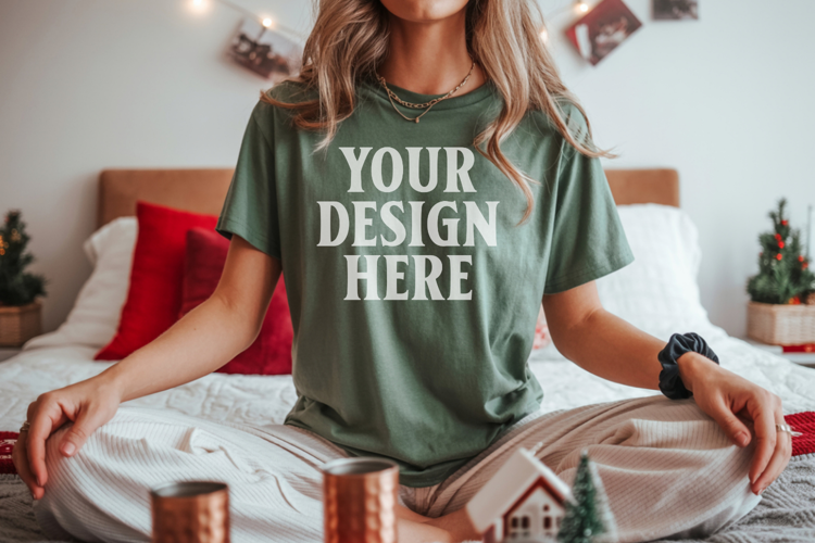 Christmas Bella Canvas 3001 Kelly Green Shirt Mockup ,Trandy