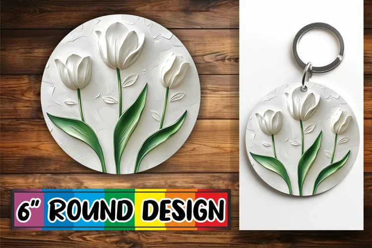 White Blossom Serenity: Sublimation Circle Design