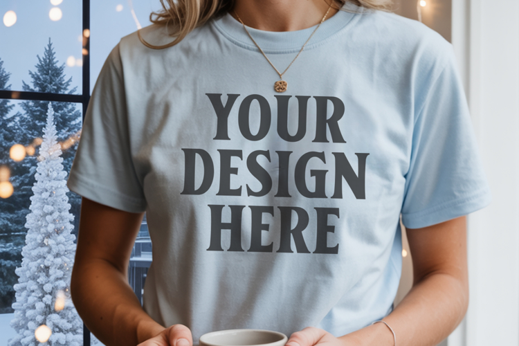 Christmas Comfort Colors 1717 Chambray T-Shirt Mockup Real M
