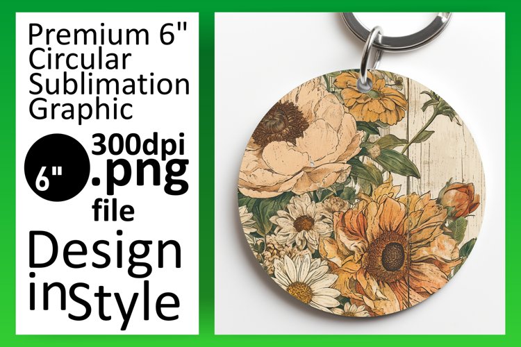 Vintage Floral Round Sublimation Keychain & Coaster example image 1
