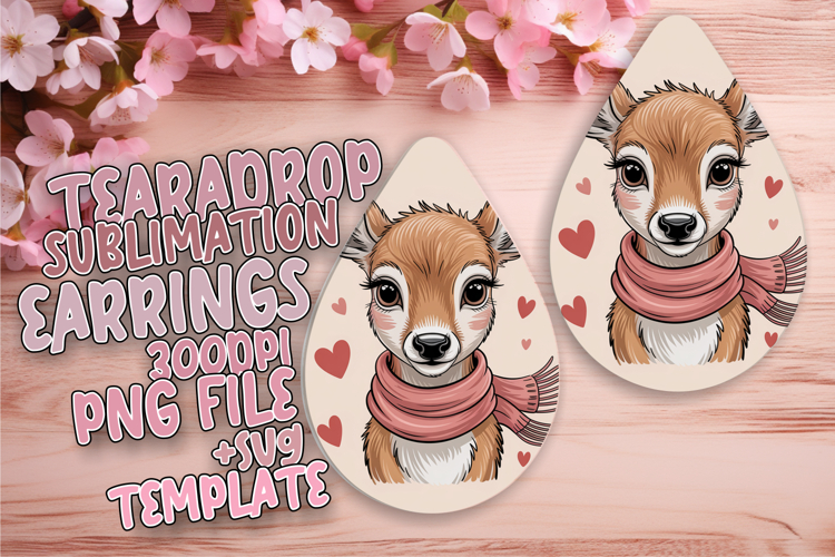 Playful Teardrop Earrings Template PNG , Valenines Animals