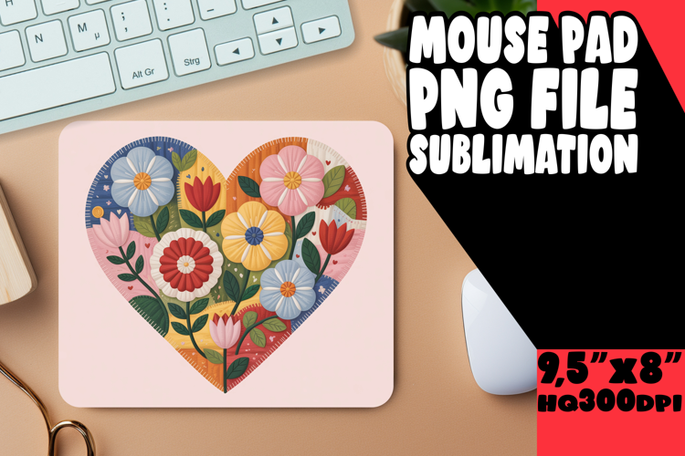 Timeless Mouse Pad Sublimation PNG, Flowers Heart