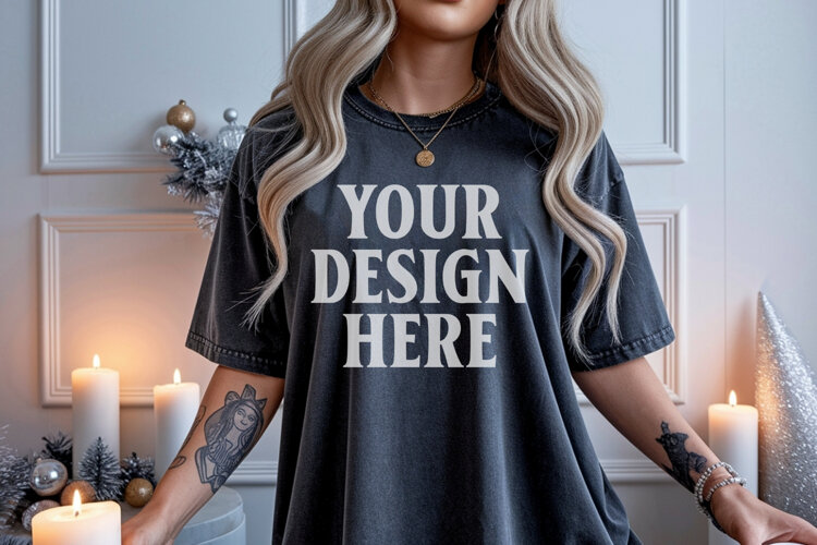 Christmas Comfort Colors 1717 Pepper TShirt Mockup, CC 1717 example image 1