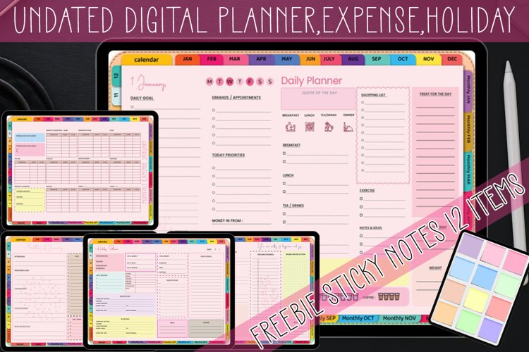 Undated Digital Planner,Expense,Holiday Planner Colorful