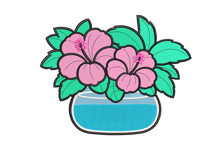 Hibiscus in Vase Embroidery Designs for Machine