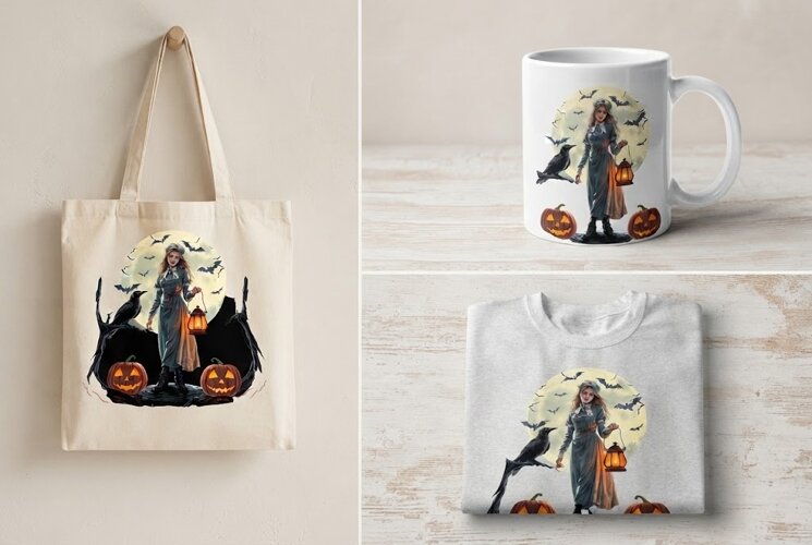 Halloween Nurse PNG | Gothic Nurse Moon Bats Pumpkin Clipart example image 1