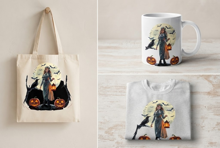 Halloween Nurse PNG | Gothic Nurse Moon Bats Pumpkin Clipart