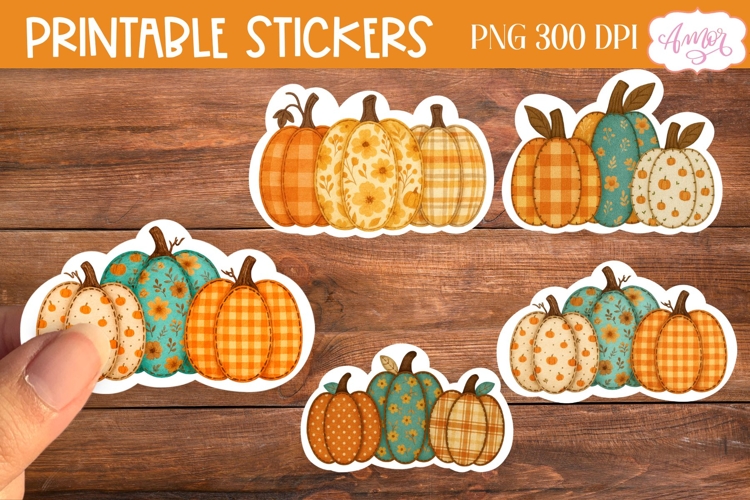 Fall pumpkins stickers for Print and Cut, Patchwork pumpkins