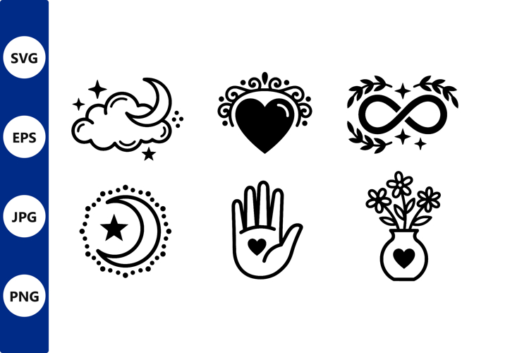 Heart Moon Flowers Infinity Vector Art Icons