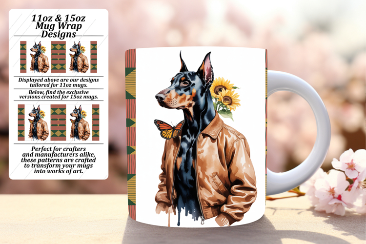 Fresh 15oz Mug Wrap Png Design , Cute Dog