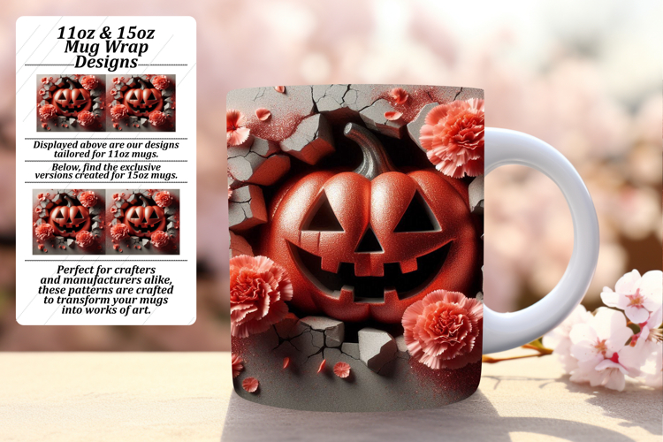 Lovely 15oz Mug Wrap Png Design , 3D Pumpkin