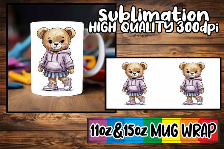 Joyful heart sublimation mug wrap, Teddy Bear