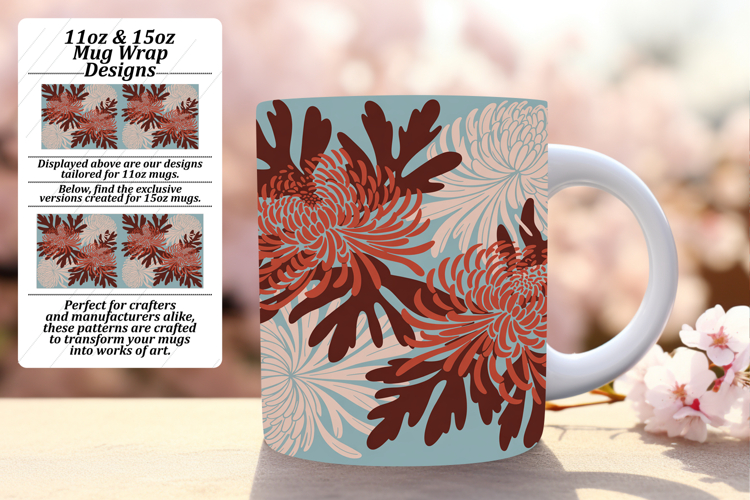 Fashionable 11oz Mug Wrap Png Artwork , Flowers