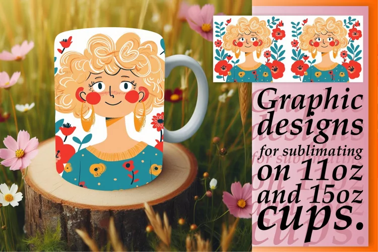 Beautiful Woman with Flowers Mug Wrap Sublimation 11oz/15oz