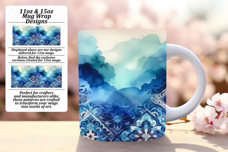 Sophisticated 15oz Mug Wrap Png Design , Watercolor Patter