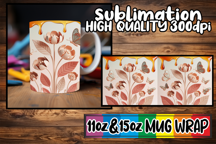 Bright adventures 11oz 15oz mug wrap, 3D Flowers
