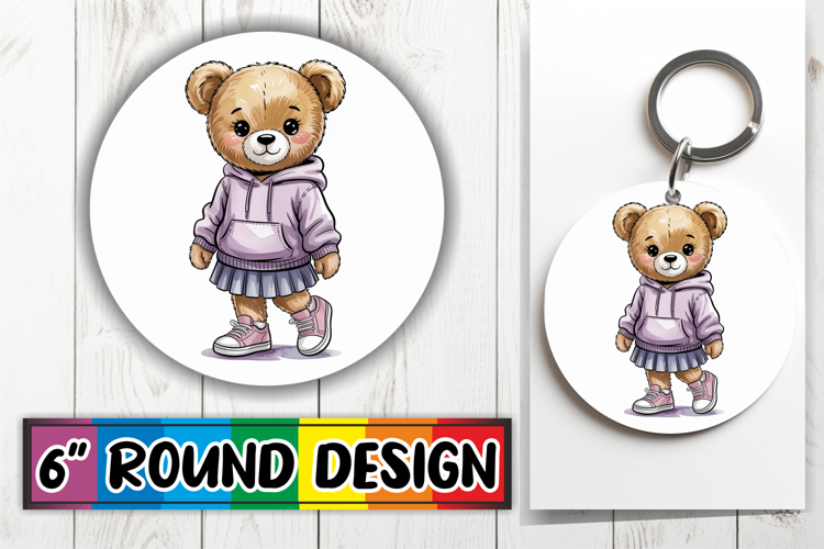 Cheerful Circle Keychain Magic, Teddy Bear