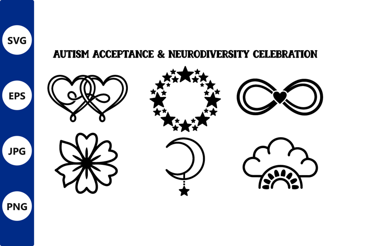 Autism Acceptance Neurodiversity Icons Black White