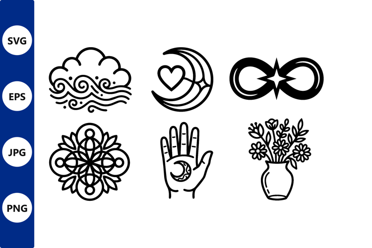 Black Line Art Mystical Symbols Vector
