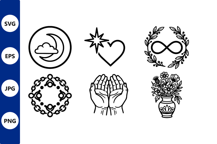 Black and White of Heart Moon Flowers Vector