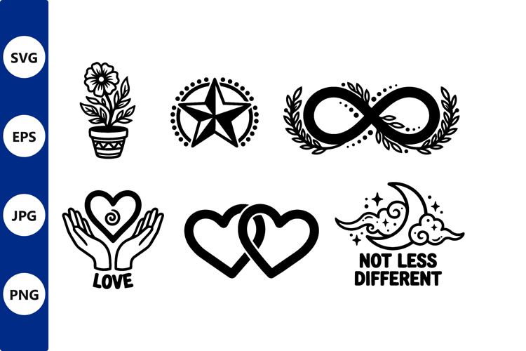 Love heart infinity star floral vector icons
