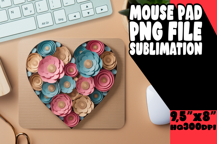 Unique Mouse Mat Sublimation Style, Flowers Heart