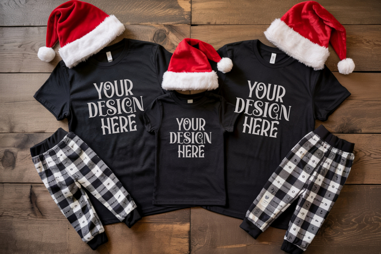 Christmas Family Matching Shirt Mockup | Cozy Boho Flat Lay
