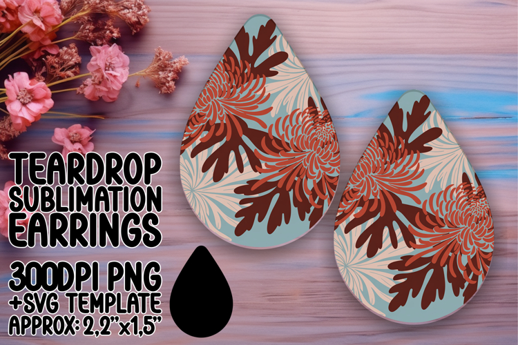 Cute Teardrop Earrings Sublimation PNG , Flowers