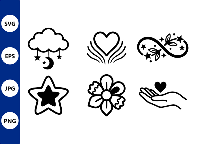 Black and white love heart cloud flower vector icons