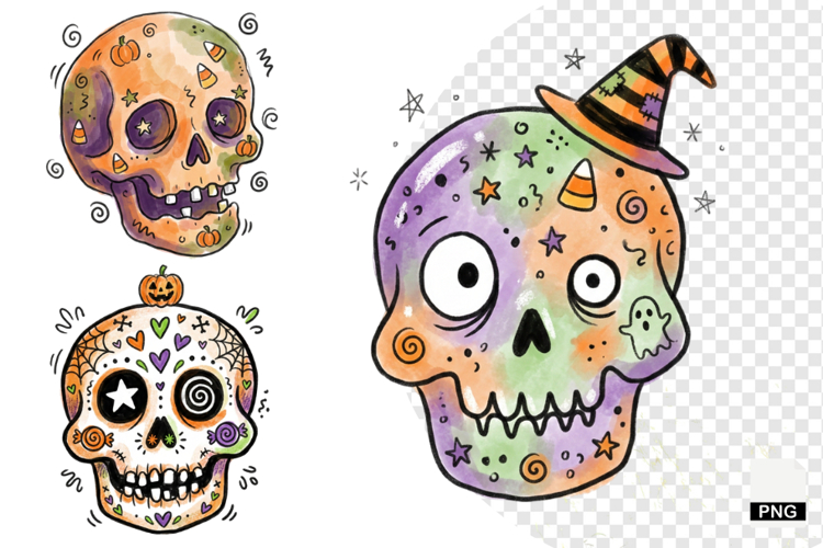 Doodle Halloween Skull PNG