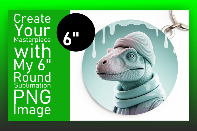 Charming Round Design Keychain PNG , Cute Dino