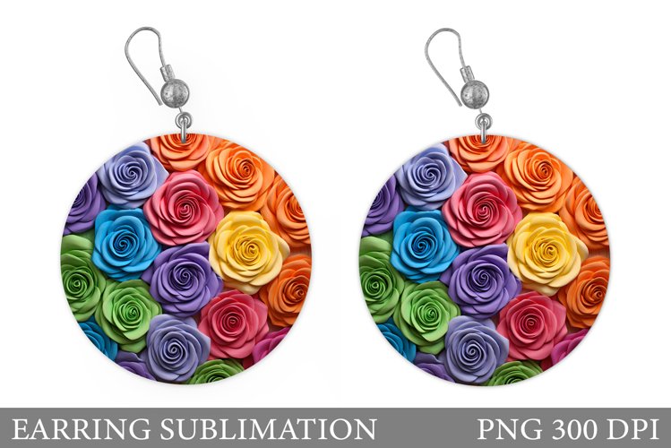 3D Rose Earring Sublimation. Rose Round Earring Design example image 1