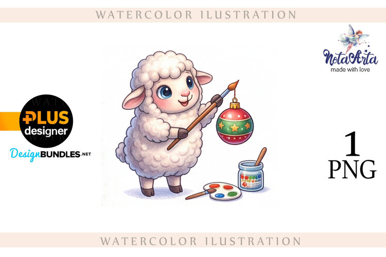 Christmas Sheep in Watercolor Style example image 1