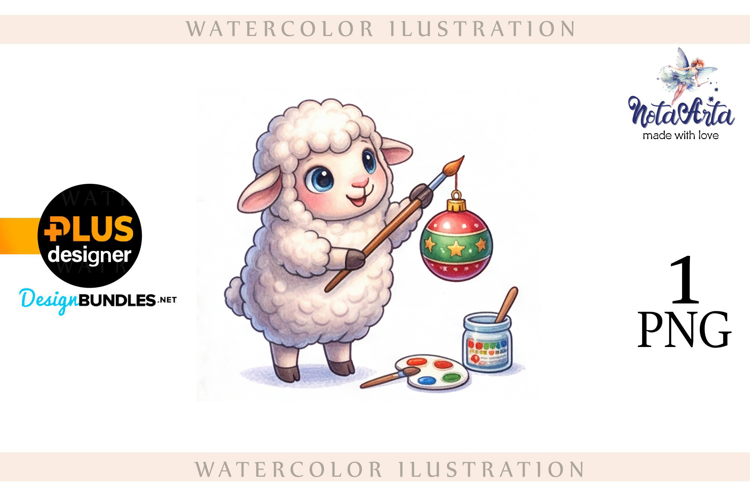 Christmas Sheep in Watercolor Style