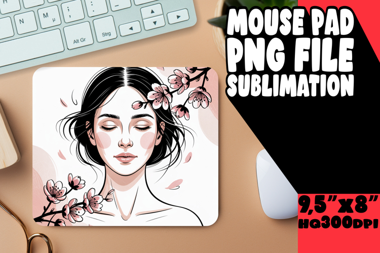 Cheerful Mouse Pad Sublimation PNG, Beauty Woman