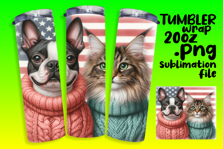 20oz Sublimation Design Download , Dog and cat