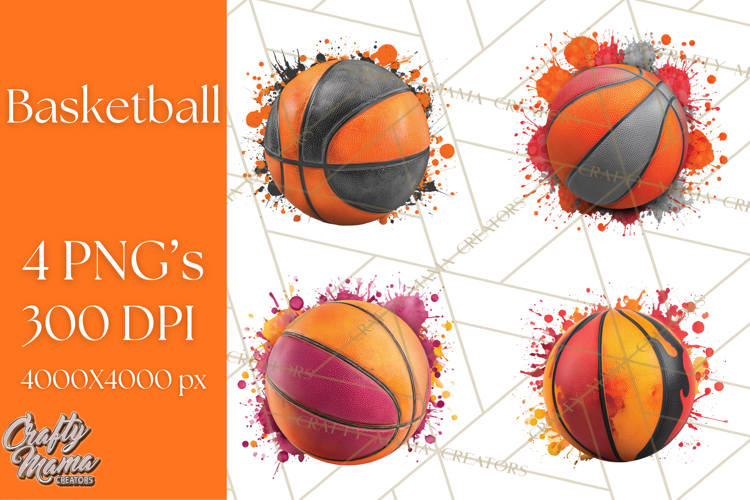 Basketball Clipart PNG with Team Color Paint Splash Design