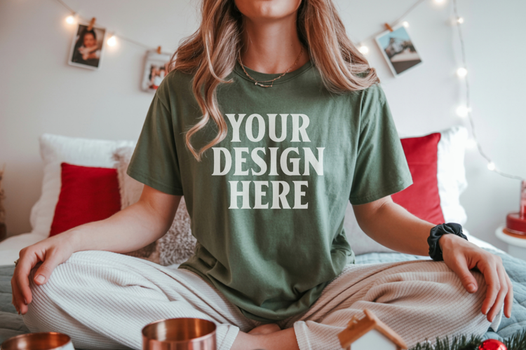 Christmas Bella Canvas 3001 Kelly Green Shirt Mockup ,Trandy
