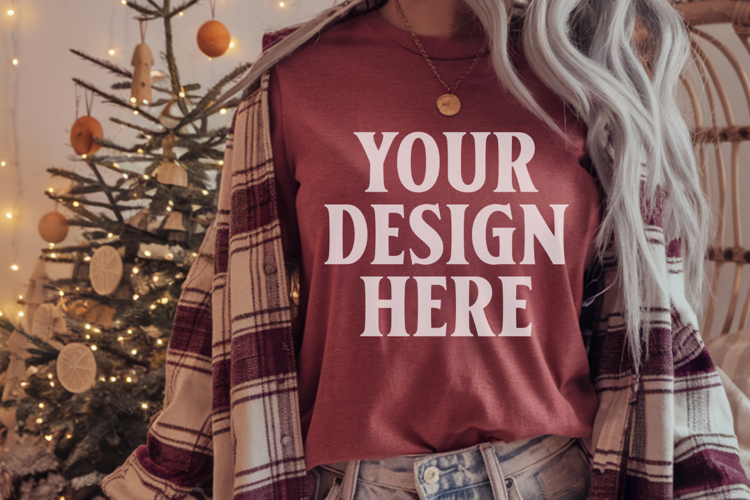 Comfort Colors 1717 Cumin Christmas T-Shirt Mockup, Boho