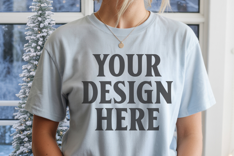 Christmas Comfort Colors 1717 Chambray T-Shirt Mockup Real M