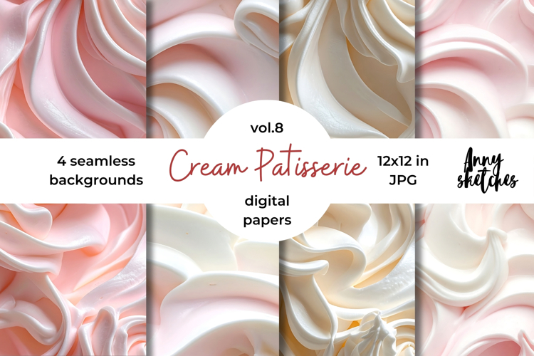 Cream and Cherry Digital Paper Kit Rococo Patterns