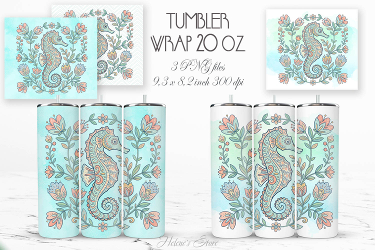 Cute ocean seahorse pastel straight tumbler 20oz wrap design