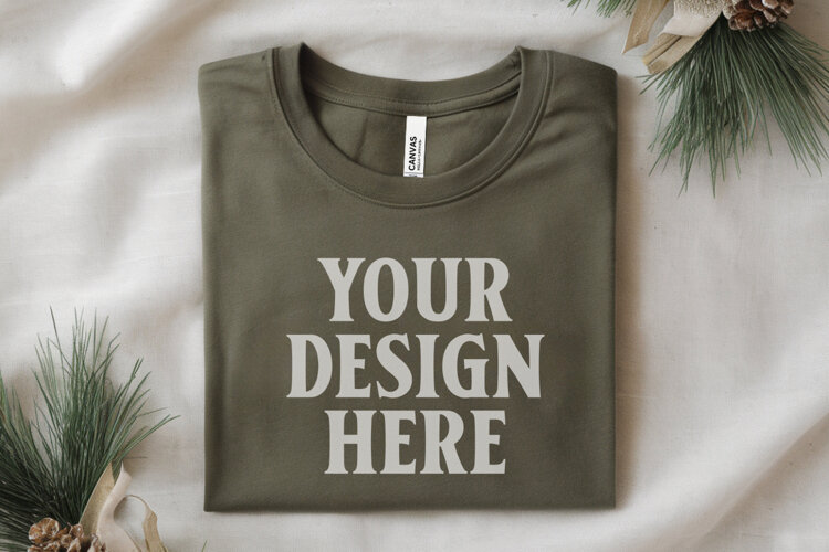 Christmas Bella Canvas 3001 Forest Green Folded Tshirt Mocku example image 1