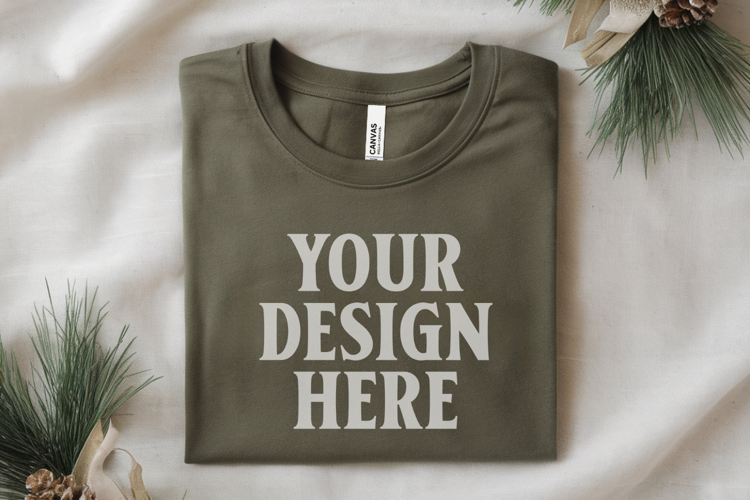 Christmas Bella Canvas 3001 Forest Green Folded Tshirt Mocku