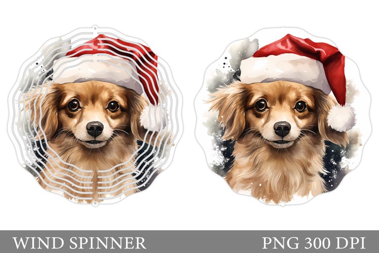 Christmas Dog Wind Spinner. Winter Dog Watercolor Spinner example image 1