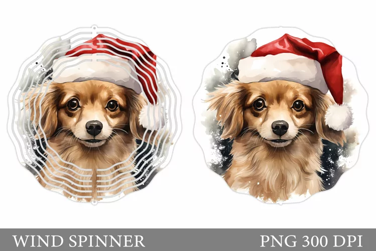 Christmas Dog Wind Spinner. Winter Dog Watercolor Spinner