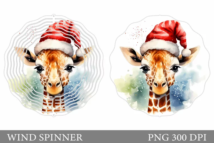 Christmas Giraffe Wind Spinner. Giraffe Watercolor Spinner